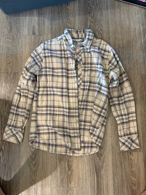 Plaid Button-Up Shirt in Cream and Blue - Men